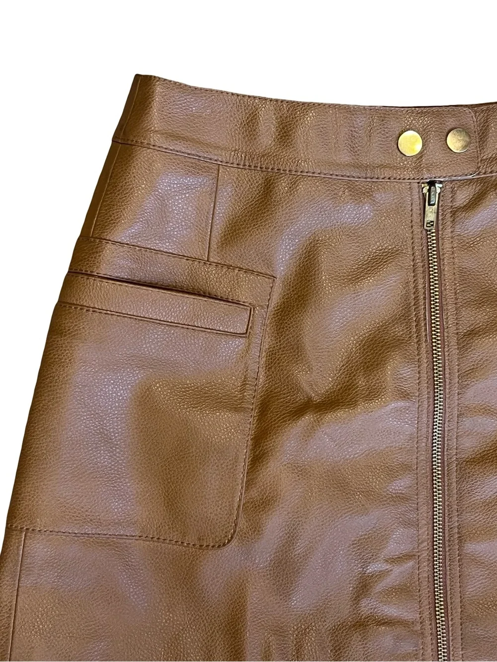 Free People Women’s Sz 8 Tan Faux Leather Mini Skirt Copper A-Line